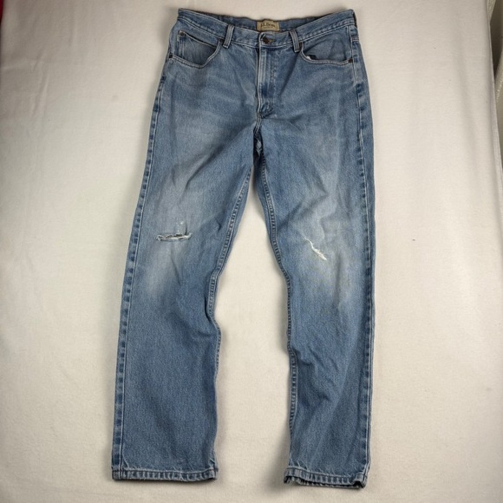LL‎ Bean Mens Classic Fit Straight Leg Jeans Light Wash Blue 100% Cotton 36x32